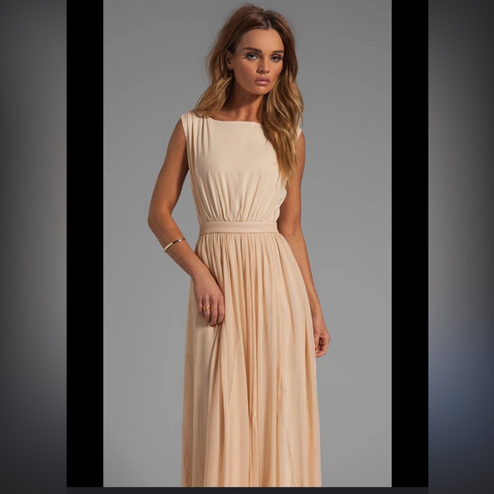 Alice + Olivia Triss Sleeveless Maxi Dress Leather Trim in cream formal $500